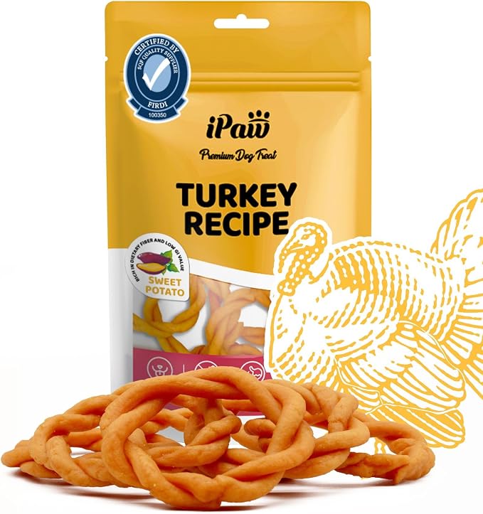iPaw Turkey Dog Treats, SQF Certified Human Grade Dog Treat, Suitable for Training Chew, Hypoallergenic, Rawhide Alternative, Ring (Sweet Potato)