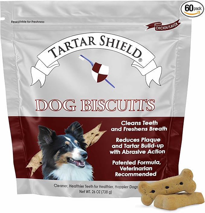 Tartar Shield® Dental Dog Biscuits | Safe Daily Treats | Cookie Cleans Teeth & Gums Fresh Breath Natural Oral Health Support | Tasty Lean Chicken Flavor | USA Made