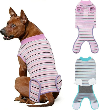 2 Packs Breathable Cotton Dog Recovery Suit for After Neuter Spay Abdominal Wounds Protector, Professional Anti-Licking Onesies for Male Female Pets Surgery Bandages, XL Textured Blue Purple