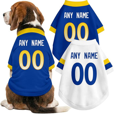 Los Angeles R Dog Clothes Jersey Style Personalized Pet T Shirt with Custom Name Number for Small Medium Large Dogs