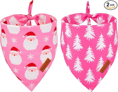 PTDECOR Christmas Dog Bandana, Reversible Holiday Xmas Pet Scarf, Multi Size, Pink Female Christmas Bandanas for Medium Large Dogs Pets (Pink, Large)