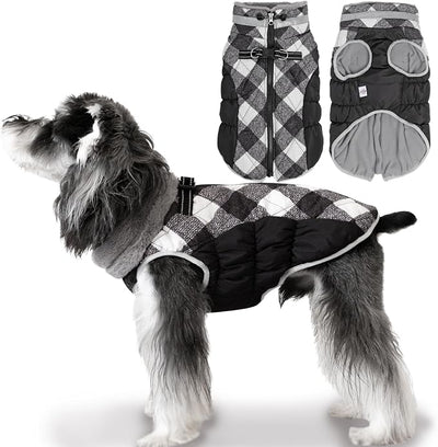 CuteBone Black Checkerboard Waterproof Winter Coat with Harness, Reflective Warm Dog Jacket with Zipper for Cold Weather, Snowsuit for Medium Large Dogs YRFN18XL