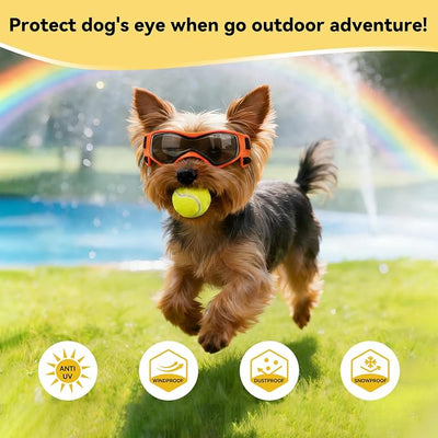 Enjoying Dog Sunglasses Extra-Small to Small Breeds, Dog Goggles UV Protection, Driving Eye Protection for Little Dogs, Breathable Windproof Dustproof Anti-Fog, Adjustable Straps, Style Orange