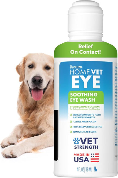 TropiClean HomeVet Dog Eye Drops, Soothing Eye Wash for Allergy and Debris Relief, Safe for Cats, USA Made, 4 oz