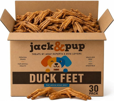 Jack&Pup Duck Feet for Dogs – All Natural Dog Chews, Single Ingredient Dehydrated Duck Feet Dog Treats – Great for Small & Medium Dogs (30 Count) Great Alternative to Chicken Feet and Pig Ears