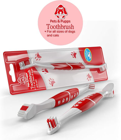 Pet Toothbrush for Dogs, Cats with Soft Bristles - Easy Teeth Cleaning & Dental Care, Non Slip Dual Head Dog Toothbrush for Medium & Large Pets, Toothpaste Not Included, Pack of 1 Pink