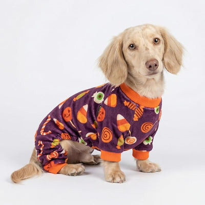 Fitwarm Halloween Candy Dog Pajamas, Funny Costumes for Small Dogs Boy Girl, Pet Outfit, Purple, Orange, Medium