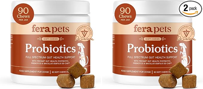 Fera Pets Probiotics for Dogs with Prebiotics and Postbiotics - Full Spectrum Gut Health Support - Promotes a Balanced Gut Microbiome - Boosts Immune Health - 90 Soft Chews (Pack of 2)