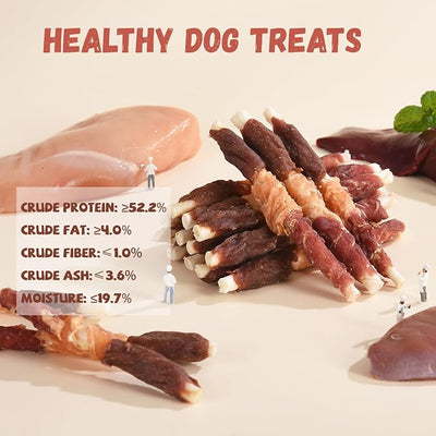 Pawmate Multi-Flavor Dog Treats Beef Liver, Chicken, and Duck Wrapped Rawhide Sticks, High Protein Grain Free Long Lasting Dog Jerky Chews for Small Medium Large Dogs, 10.6 oz