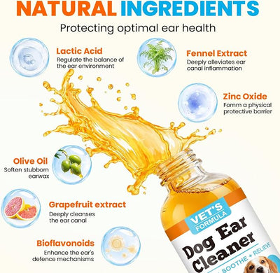 Dog Ear Cleaner and Infection Treatment,Natural Ear Drops for Dogs, Gentle Relief for Itching, Irritation, Wax Build-Up & Infections,Safe Ear Cleaning Solution for All Breeds & Ages