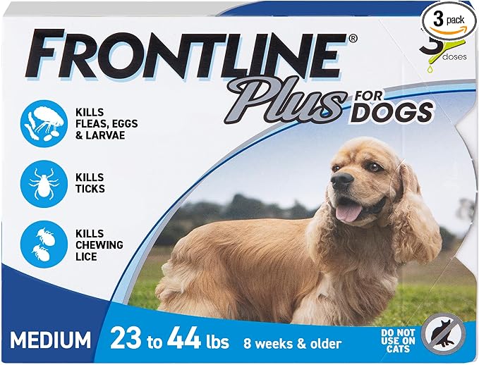 FRONTLINE Plus Flea & Tick Spot Treatment for Medium Breed Dogs 23-44 lbs. (Blue) Count of 3