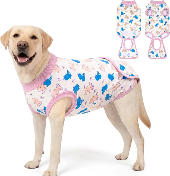 cyeollo Recovery Suit for Dogs Surgery Suit Female Spay Soft Breathable Pet Onesie Bodysuit Male Dog Neuter, Medium Large Dogs Surgical Recovery Shirt, Dinosaur, XL