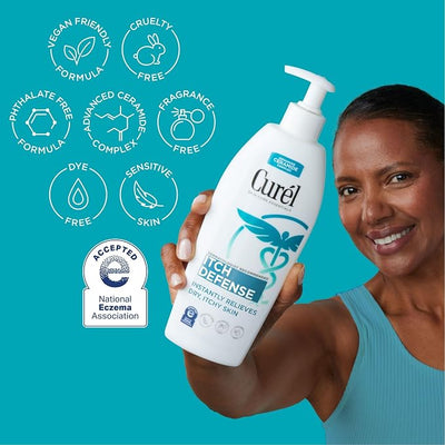 Curel Itch Defense Lotion for Sensitive and Dry Skin, Hand and Body Lotion that Helps Prevent Flare-Ups, Soothes Itchy Skin, Ceramide Moisturizer, Body Care, Bulk, 13 Oz (Pack of 3)