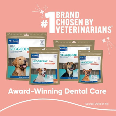 Virbac C.E.T.® VEGGIEDENT® Flex Tartar Control Chews for Dogs - Multifunctional to Support Joint Health, VOHC Approved - Large Dogs Over 66lbs