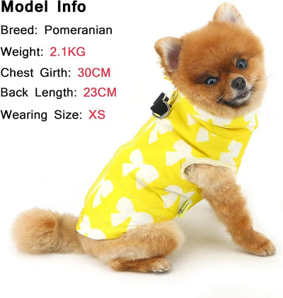 SMALLLEE_LUCKY_STORE Pet Water Resistant Winter Jacket Vest with D-Ring for Small Dog Cat Zip-up Padded Puppy Coat Chihuahua Yorkie Kitten Warm Clothes, Yellow, S