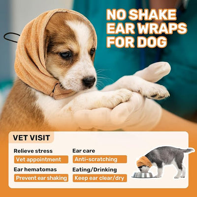 Dog Calming Hoodie, No Shake Ear Wraps for Dogs, Adjustable Dog Ear Muffs for Noise Protection, Ear Wrap Head Cover for Anxiety Relief & Hematoma (Vitality Orange, M(Head Circle:13.8"-18.9"))