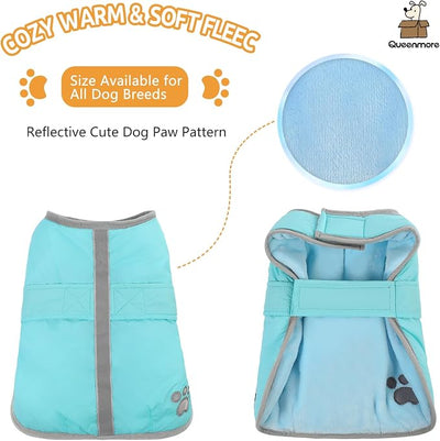 Queenmore Dog Winter Coat, Fleece Puffer Dog Down Vest, Cold Weather Pet Jacket for Dogs, Waterproof Reflective Reversible Dog Sweater Clothes for Small, Medium and Large Dogs (Light Blue, L)