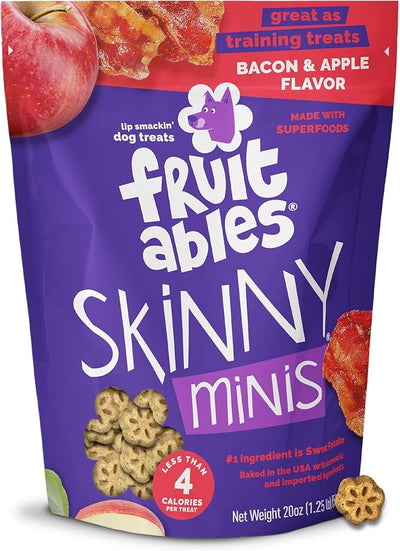 Fruitables Skinny Mini Dog Treats, Healthy Sweet Potato Treat for Dogs, Low Calorie & Delicious, Puppy Training, No Wheat, Corn or Soy, Made in the USA, Apple & Crispy Bacon Flavor, 20oz