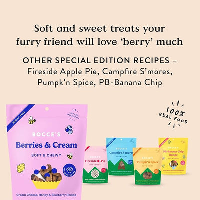 Bocce's Bakery 'Berries & Cream Treats for Dogs, Wheat-Free Everyday Dog Treats, Made with Real Ingredients, Baked in The USA, Natural Soft & Chewy Cookies, Cream Cheese & Blueberry, 6 oz