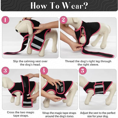Dog Anxiety Calming Vest, Gentle Compression Anxiety Suit for Dogs, Breathable Dog Calming Wrap for Separation Anxiety, Thunder, Fireworks, Vet Visits, Black L
