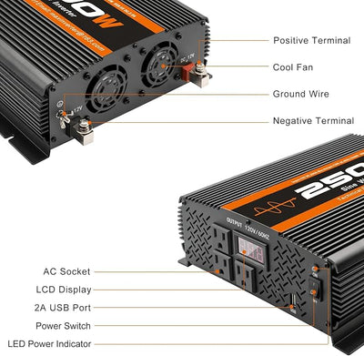 2500W Inverter Pure sine Wave RV Inverter Power Inverter 12V to 110 for Car Truck semi Truck Vehicles