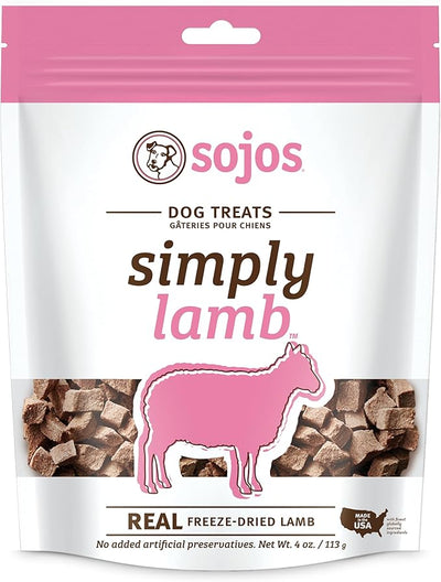 Sojos Simply Freeze Dried Dog Treats, Grain Free, Natural, Lamb Recipe, 4 oz Bag