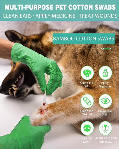 Dog Ear Cleaning Swabs 500 Count – 4.72 Inch Cotton Swabs for Small Medium Dogs & Cats, Bamboo Lint-Free Ear Wax Removal & Grooming Applicator, Value Pack with 10 Resealable Packs