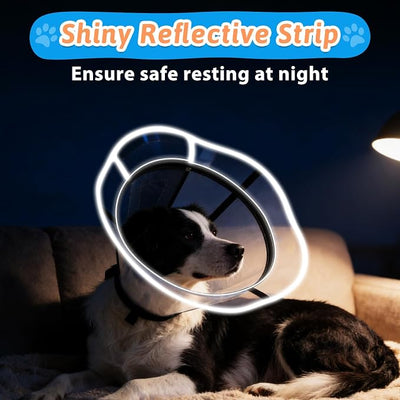 Extended Dog Cone to Stop Licking, Adjustable Depth, Transparent Recovery Collar for Large Medium Dogs, Soft E-Collar After Surgery Neuter with Reflective Strip for Night Visibility L