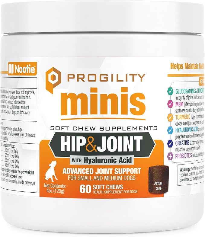 Progility Mini Hip & Joint Supplement for Small to Medium Dogs – Daily Mobility & Joint Support with Glucosamine, Chondroitin & MSM, Soft Chews (60 Count)
