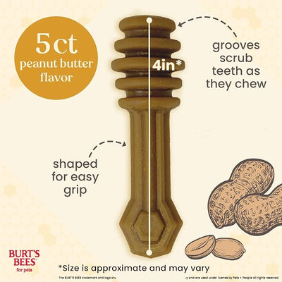 BURT'S BEES FOR PETS Dental Treats for Dogs with Manuka Honey & Ginger, 98% Natural Origin, Holistic Oral Care, Freshens Breath, Peanut Butter Flavor, Medium/Large Size, 5 ct, 7.0 Oz