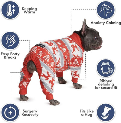 Spark Paws Dog Christmas Pajama, Dog Recovery Suit Male, Onesie, Ultra-Soft and 4-Way Stretch, for Small Medium and Large Breeds - Winter Wonderland - L