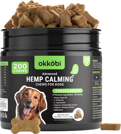 Hemp Calming Chews for Dogs Anxiety 200 pcs - Duck Flavored - Dog Anxiety Relief - Dog Calming Chews - Melatonin for Dogs - for Stress, Travel, Check-up, Barking or Grooming - Dog Calming Treats