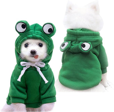Dog Hoodie Basic Sweater Coat Cute - Frog Shape Warm Jacket Pet Cold Weather Clothes Outfit Outerwear for Cats Puppy Small Medium Dogs - Size L