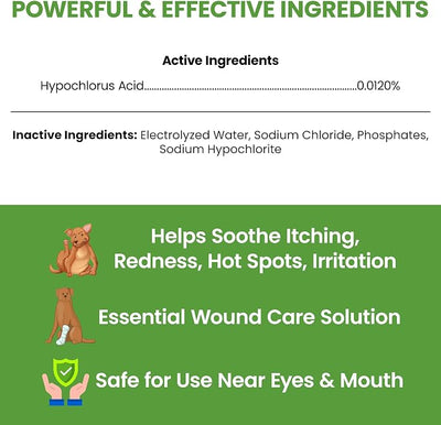 Chew + Heal Labs Hypochlorous Acid Spray for Dogs – Dog Wound Spray for Cuts, Burns, Sores, Abrasions, and More – Non Toxic and Chemical Free HOCI Wound Care – Made in The USA, 4 oz
