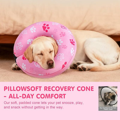 BEAUTYZOO Dog Cone Alternative After Surgery for Large Medium Small Dogs, Soft Inflatable Cone Collar for Dogs Cats, Pet Neck Donut E Collar Dog Recovery Collars to Stop Licking, Paw Pink, M