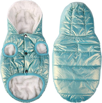 SAWMONG Waterproof Dog Winter Coat, Warm Fleece Lined Dog Jacket with Hood, Windproof Puppy Coat, Pet Apparel Vest Outdoor&Indoor Winter Activities(Mintgreen,L)
