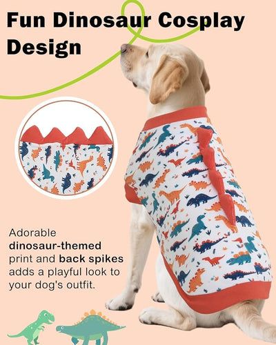 CuteBone Dinosaur Costume Dog Shirt, Stretchy Velvet T-Shirt Clothes for Large Dogs, Soft & Breathable Pet Tee Outfit Pitbull Apparel for Daily Wear, Cozy Pullover Design Big Dog Fashion COSBX02-4XL