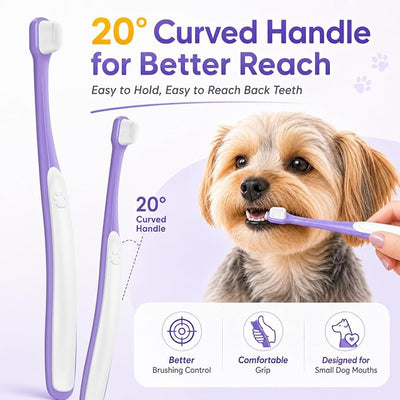 Small Dog Toothbrush, Mini Head, Soft Bristles, Under 30 lbs | Gentle Tiny Teeth Care. Curved Handle Reach. Soft Gum Comfort. Rubber Grip Control. Easy Daily Brushing.