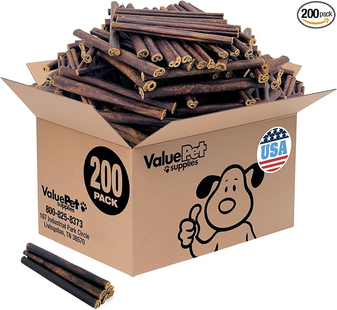 ValueBull USA Collagen Sticks for Small Dogs, 6 Inch Thin Chews, Natural Dog Treats, 200 Count Bulk Pack - Promotes Joint, Skin & Coat Health with Glucosamine and Chondroitin