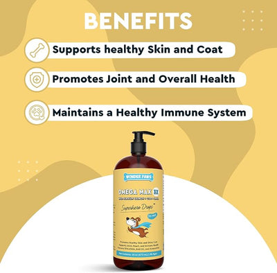WONDER PAWS Omega Max Fish Oil Plus Probiotic Chews - for Dog Joint Health, Skin Moisture, Gut Health & Daily Wellness - Omega Max 16 Ounces - Probiotic 90 Chews