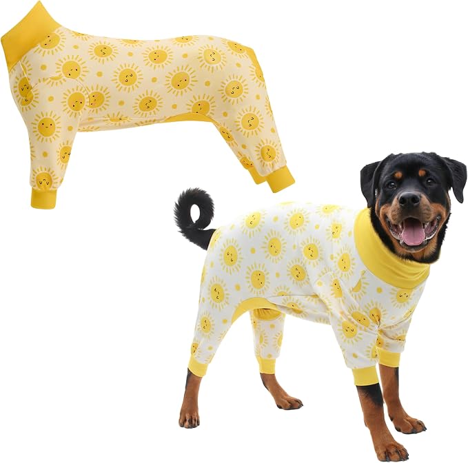 Spark Paws Dog Pajama, Dog Recovery Suit Male, Onesie, Ultra-Soft and 4-Way Stretch, for Small Medium and Large Breeds - Sunshine - 5XL