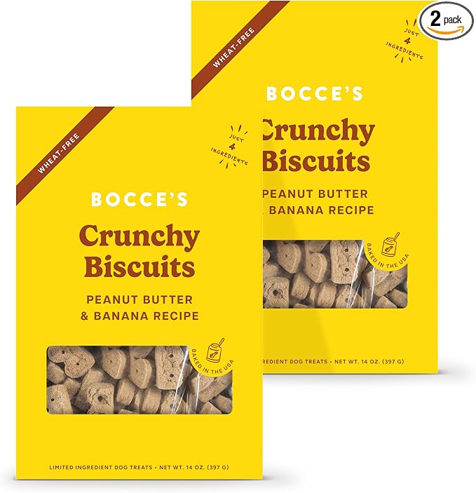Bocce's Bakery PB & Banana Recipe Dog Treat Bundle – All-Natural, Wheat-Free Biscuits Made with Real Ingredients and Baked in The USA – 14oz Box (2 Pack Bundle)