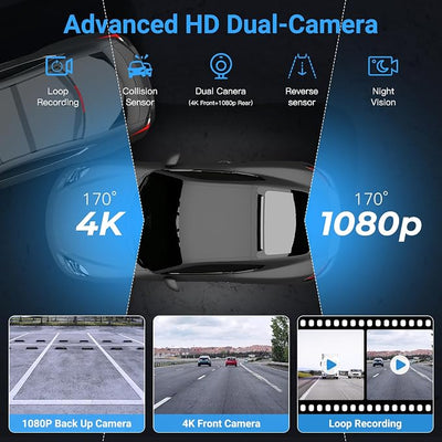 Carpuride W703 Wireless CarPlay for Apple CarPlay & Android Auto, 7" IPS Portable Car Audio Receivers with 4K Front and 1080P Backup Cam, Loop Recording/Mirror Link/Light & G-Sensor/Siri/Navigation/FM