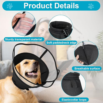 Soft Elizabethan Dog Cone Collar for Large, Medium & Small Dogs - Adjustable Recovery Collar for Post-Surgery, Wound Protection & Licking Prevention - Lightweight Pet Cone Alternative（Black,M）