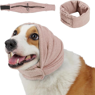 Dog Calming Hoodie, No Shake Ear Wraps for Dogs, Adjustable Dog Ear Muffs for Noise Protection, Ear Wrap Head Cover for Anxiety Relief & Hematoma (Dusty Rose, M(Head Circle:13.8"-18.9"))