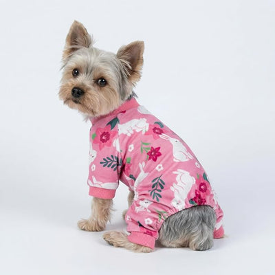 Fitwarm Floral Bunny Dog Pajamas, Cute Easter Outfit for Small Dogs Girl, Festive Pet Clothes, Pink, Red, White, XL