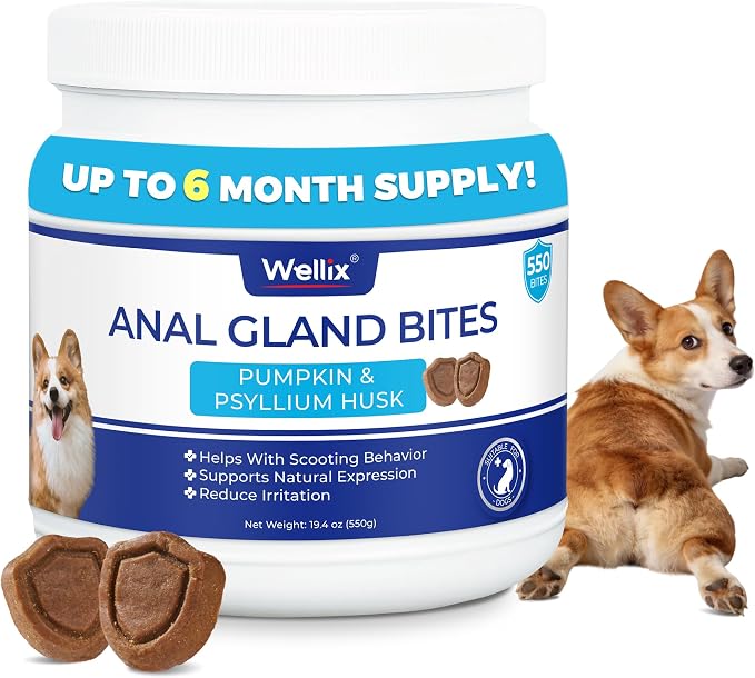 Wellix Anal Gland Chews for Dogs (19.04 oz), Dog Gland Supplement to Support Stool Quality, Dog Probiotics for Digestive & Gut Health - Rich in Pumpkin & Dietary Fiber - Chicken Flavor