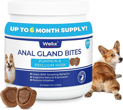 Wellix Anal Gland Chews for Dogs (19.04 oz), Dog Gland Supplement to Support Stool Quality, Dog Probiotics for Digestive & Gut Health - Rich in Pumpkin & Dietary Fiber - Chicken Flavor
