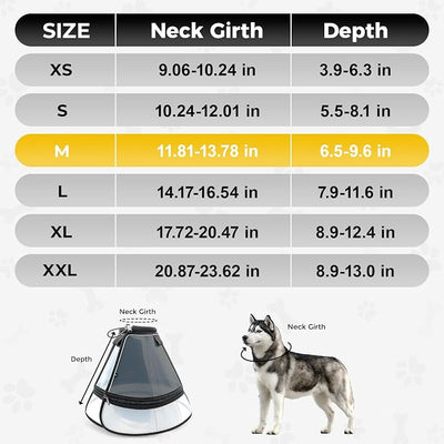 Upgraded Dog Cone Collar for Dogs After Surgery, Soft Transparent Pet Recovery Collar for Large Medium Small Dogs, Depth Adjustable Dog Cone Collar, Elizabethan Collar (M, Black)