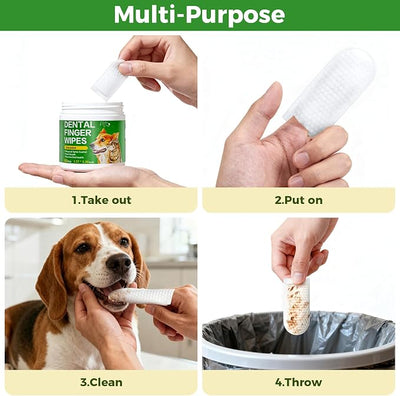 Dog Teeth Cleaning Wipes, Dog Tooth Brushing Kit for Dogs & Cat, Dog Dental Wipes, Cat Wipes, Dog Toothbrush and Toothpaste Alternatives (60 Counts)
